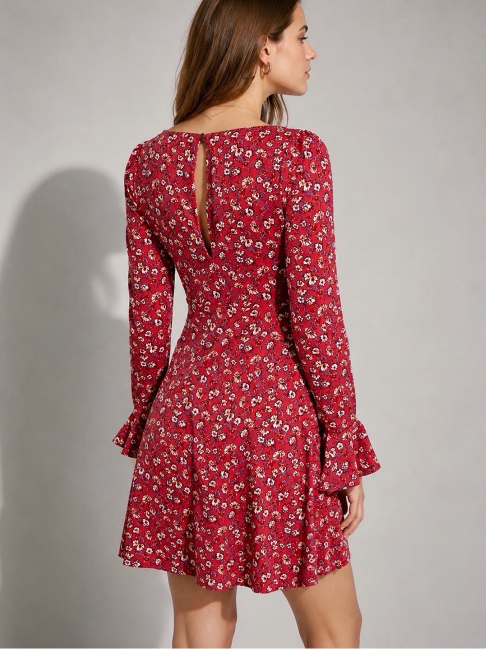 FREE PEOPLE Wildflower Lane Floral Long Sleeve Mini Dress XS - Picture 6 of 9